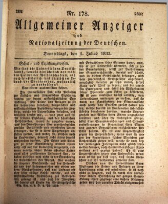 Allgemeiner Anzeiger und Nationalzeitung der Deutschen (Allgemeiner Anzeiger der Deutschen) Donnerstag 4. Juli 1833