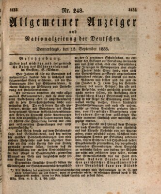 Allgemeiner Anzeiger und Nationalzeitung der Deutschen (Allgemeiner Anzeiger der Deutschen) Donnerstag 12. September 1833