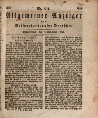 Allgemeiner Anzeiger und Nationalzeitung der Deutschen (Allgemeiner Anzeiger der Deutschen) Donnerstag 7. November 1833