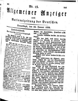 Allgemeiner Anzeiger und Nationalzeitung der Deutschen (Allgemeiner Anzeiger der Deutschen) Donnerstag 16. Januar 1834
