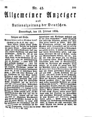 Allgemeiner Anzeiger und Nationalzeitung der Deutschen (Allgemeiner Anzeiger der Deutschen) Donnerstag 13. Februar 1834