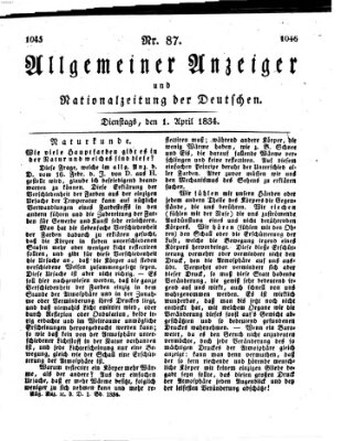 Allgemeiner Anzeiger und Nationalzeitung der Deutschen (Allgemeiner Anzeiger der Deutschen) Dienstag 1. April 1834