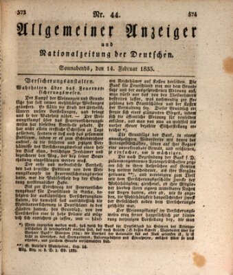 Allgemeiner Anzeiger und Nationalzeitung der Deutschen (Allgemeiner Anzeiger der Deutschen) Samstag 14. Februar 1835