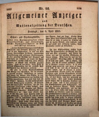 Allgemeiner Anzeiger und Nationalzeitung der Deutschen (Allgemeiner Anzeiger der Deutschen) Freitag 3. April 1835