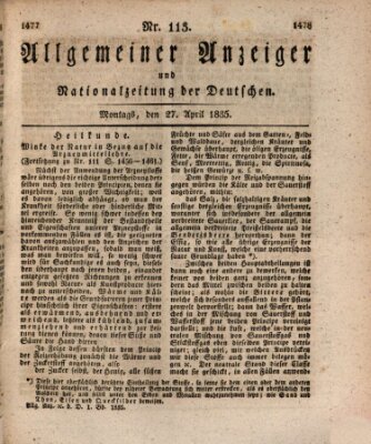 Allgemeiner Anzeiger und Nationalzeitung der Deutschen (Allgemeiner Anzeiger der Deutschen) Montag 27. April 1835