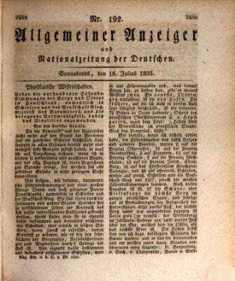 Allgemeiner Anzeiger und Nationalzeitung der Deutschen (Allgemeiner Anzeiger der Deutschen) Samstag 18. Juli 1835