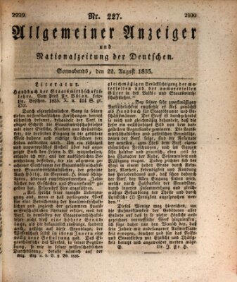 Allgemeiner Anzeiger und Nationalzeitung der Deutschen (Allgemeiner Anzeiger der Deutschen) Samstag 22. August 1835