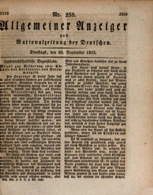 Allgemeiner Anzeiger und Nationalzeitung der Deutschen (Allgemeiner Anzeiger der Deutschen) Dienstag 22. September 1835