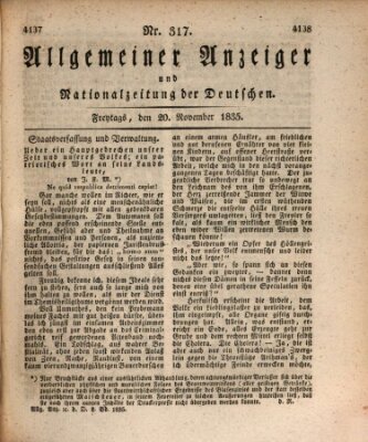 Allgemeiner Anzeiger und Nationalzeitung der Deutschen (Allgemeiner Anzeiger der Deutschen) Freitag 20. November 1835