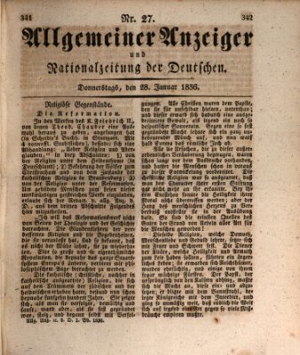 Allgemeiner Anzeiger und Nationalzeitung der Deutschen (Allgemeiner Anzeiger der Deutschen) Donnerstag 28. Januar 1836