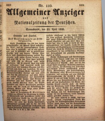 Allgemeiner Anzeiger und Nationalzeitung der Deutschen (Allgemeiner Anzeiger der Deutschen) Samstag 23. April 1836
