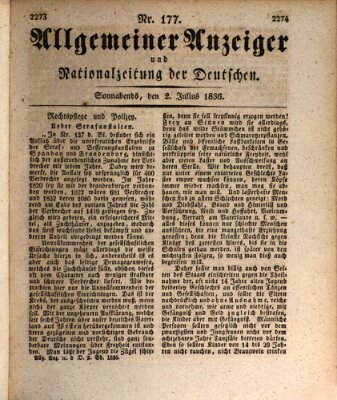 Allgemeiner Anzeiger und Nationalzeitung der Deutschen (Allgemeiner Anzeiger der Deutschen) Samstag 2. Juli 1836