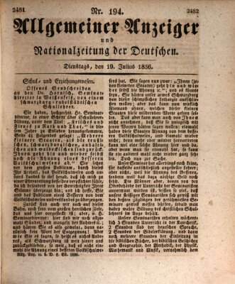 Allgemeiner Anzeiger und Nationalzeitung der Deutschen (Allgemeiner Anzeiger der Deutschen) Dienstag 19. Juli 1836