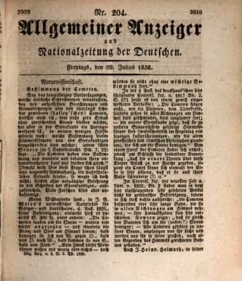 Allgemeiner Anzeiger und Nationalzeitung der Deutschen (Allgemeiner Anzeiger der Deutschen) Freitag 29. Juli 1836