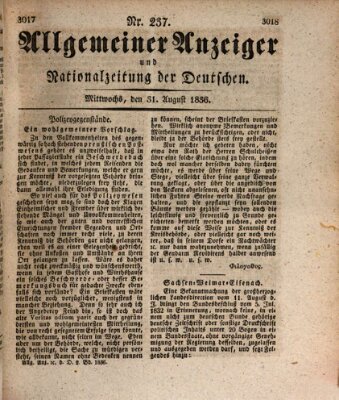 Allgemeiner Anzeiger und Nationalzeitung der Deutschen (Allgemeiner Anzeiger der Deutschen) Mittwoch 31. August 1836