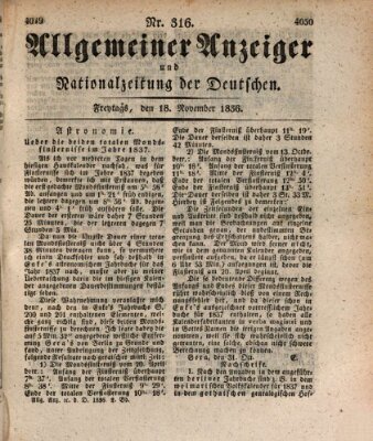 Allgemeiner Anzeiger und Nationalzeitung der Deutschen (Allgemeiner Anzeiger der Deutschen) Freitag 18. November 1836