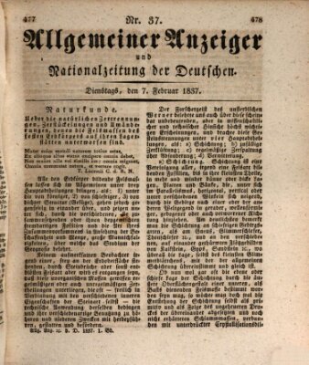 Allgemeiner Anzeiger und Nationalzeitung der Deutschen (Allgemeiner Anzeiger der Deutschen) Dienstag 7. Februar 1837