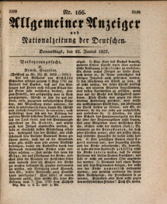 Allgemeiner Anzeiger und Nationalzeitung der Deutschen (Allgemeiner Anzeiger der Deutschen) Donnerstag 22. Juni 1837