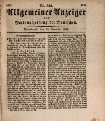 Allgemeiner Anzeiger und Nationalzeitung der Deutschen (Allgemeiner Anzeiger der Deutschen) Samstag 25. November 1837