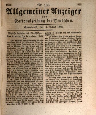 Allgemeiner Anzeiger und Nationalzeitung der Deutschen (Allgemeiner Anzeiger der Deutschen) Samstag 14. Juli 1838