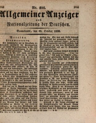 Allgemeiner Anzeiger und Nationalzeitung der Deutschen (Allgemeiner Anzeiger der Deutschen) Samstag 20. Oktober 1838