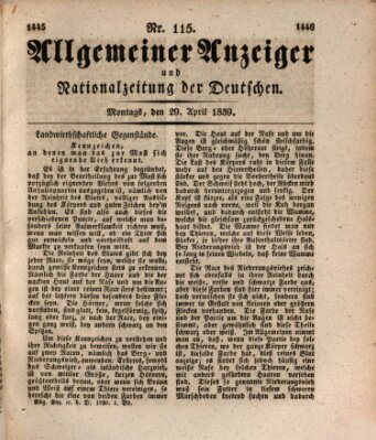 Allgemeiner Anzeiger und Nationalzeitung der Deutschen (Allgemeiner Anzeiger der Deutschen) Montag 29. April 1839