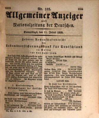 Allgemeiner Anzeiger und Nationalzeitung der Deutschen (Allgemeiner Anzeiger der Deutschen) Donnerstag 11. Juli 1839