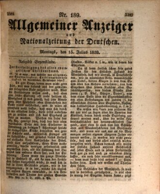 Allgemeiner Anzeiger und Nationalzeitung der Deutschen (Allgemeiner Anzeiger der Deutschen) Montag 15. Juli 1839