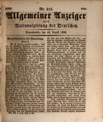 Allgemeiner Anzeiger und Nationalzeitung der Deutschen (Allgemeiner Anzeiger der Deutschen) Samstag 10. August 1839