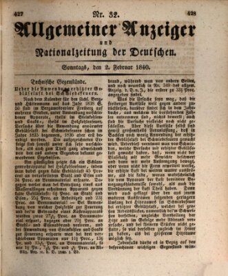 Allgemeiner Anzeiger und Nationalzeitung der Deutschen (Allgemeiner Anzeiger der Deutschen) Sonntag 2. Februar 1840