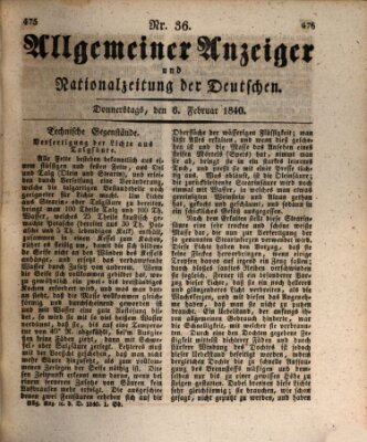 Allgemeiner Anzeiger und Nationalzeitung der Deutschen (Allgemeiner Anzeiger der Deutschen) Donnerstag 6. Februar 1840