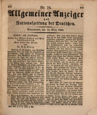 Allgemeiner Anzeiger und Nationalzeitung der Deutschen (Allgemeiner Anzeiger der Deutschen) Samstag 14. März 1840