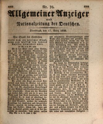 Allgemeiner Anzeiger und Nationalzeitung der Deutschen (Allgemeiner Anzeiger der Deutschen) Dienstag 17. März 1840