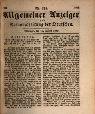 Allgemeiner Anzeiger und Nationalzeitung der Deutschen (Allgemeiner Anzeiger der Deutschen) Montag 10. August 1840