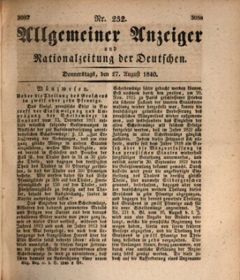 Allgemeiner Anzeiger und Nationalzeitung der Deutschen (Allgemeiner Anzeiger der Deutschen) Donnerstag 27. August 1840