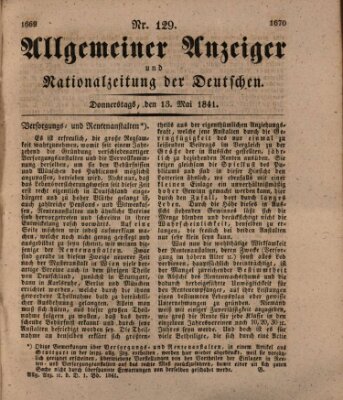 Allgemeiner Anzeiger und Nationalzeitung der Deutschen (Allgemeiner Anzeiger der Deutschen) Donnerstag 13. Mai 1841