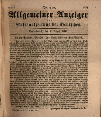 Allgemeiner Anzeiger und Nationalzeitung der Deutschen (Allgemeiner Anzeiger der Deutschen) Samstag 7. August 1841