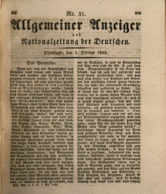 Allgemeiner Anzeiger und Nationalzeitung der Deutschen (Allgemeiner Anzeiger der Deutschen) Dienstag 1. Februar 1842