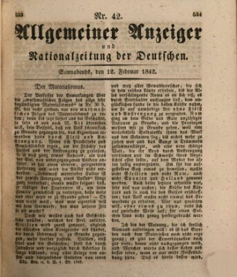 Allgemeiner Anzeiger und Nationalzeitung der Deutschen (Allgemeiner Anzeiger der Deutschen) Samstag 12. Februar 1842
