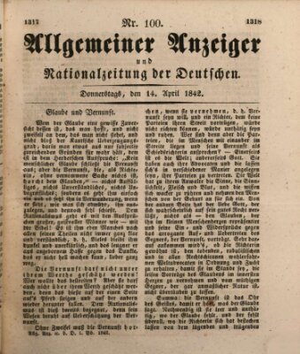 Allgemeiner Anzeiger und Nationalzeitung der Deutschen (Allgemeiner Anzeiger der Deutschen) Donnerstag 14. April 1842