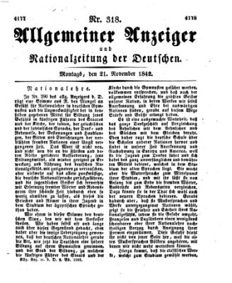 Allgemeiner Anzeiger und Nationalzeitung der Deutschen (Allgemeiner Anzeiger der Deutschen) Montag 21. November 1842