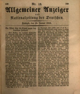 Allgemeiner Anzeiger und Nationalzeitung der Deutschen (Allgemeiner Anzeiger der Deutschen) Freitag 13. Januar 1843