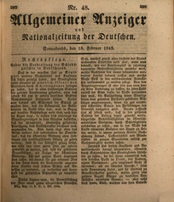 Allgemeiner Anzeiger und Nationalzeitung der Deutschen (Allgemeiner Anzeiger der Deutschen) Samstag 18. Februar 1843