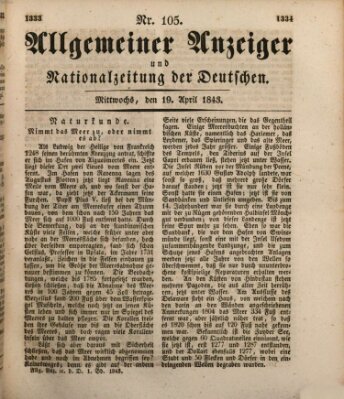 Allgemeiner Anzeiger und Nationalzeitung der Deutschen (Allgemeiner Anzeiger der Deutschen) Mittwoch 19. April 1843