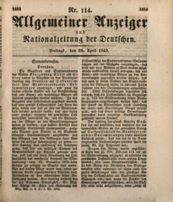 Allgemeiner Anzeiger und Nationalzeitung der Deutschen (Allgemeiner Anzeiger der Deutschen) Freitag 28. April 1843