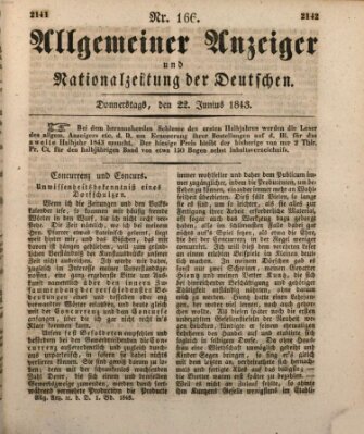 Allgemeiner Anzeiger und Nationalzeitung der Deutschen (Allgemeiner Anzeiger der Deutschen) Donnerstag 22. Juni 1843