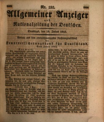 Allgemeiner Anzeiger und Nationalzeitung der Deutschen (Allgemeiner Anzeiger der Deutschen) Dienstag 18. Juli 1843