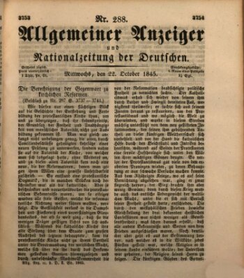 Allgemeiner Anzeiger und Nationalzeitung der Deutschen (Allgemeiner Anzeiger der Deutschen) Mittwoch 22. Oktober 1845