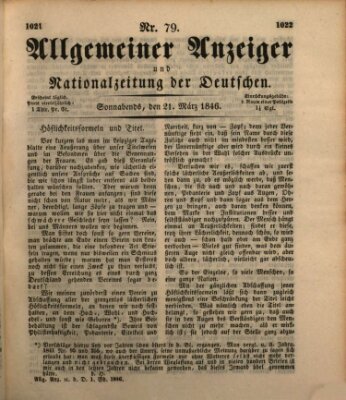 Allgemeiner Anzeiger und Nationalzeitung der Deutschen (Allgemeiner Anzeiger der Deutschen) Samstag 21. März 1846