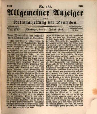 Allgemeiner Anzeiger und Nationalzeitung der Deutschen (Allgemeiner Anzeiger der Deutschen) Dienstag 14. Juli 1846